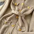 French chic chanel-inspired round neck cardigan knit dress - women's fitted waist inner layer sweater dress