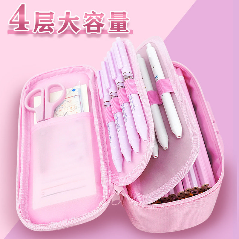 Large capacity pencil case girls 2024 new high school pencil case multi-layer combination lock stationery bag girls version