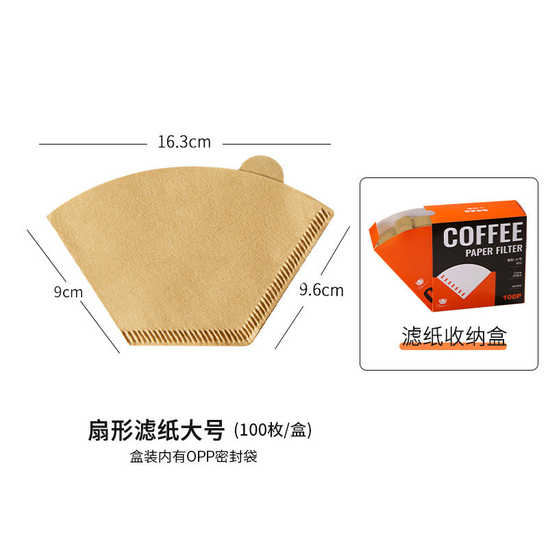 Raw wood pulp hand brew coffee filter paper, fan-shaped conical v60 filter paper, unbleached filter paper for 1-4 people
