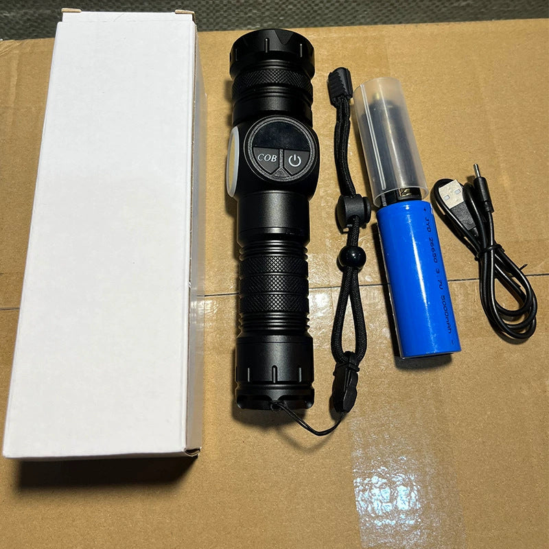 Cross-border P70 strong light flashlight outdoor waterproof USB charging retractable zoom high power LED flashlight
