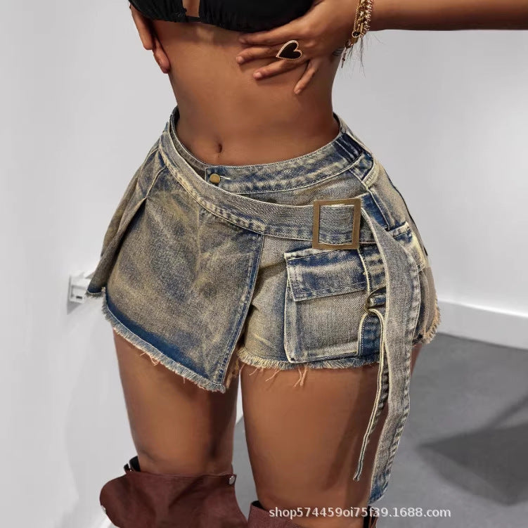 Amazon tiktok pinduoduo export cross-border plus size women's clothing retro distressed denim culottes women's summer