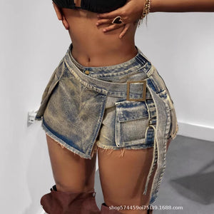 Amazon tiktok pinduoduo export cross-border plus size women's clothing retro distressed denim culottes women's summer