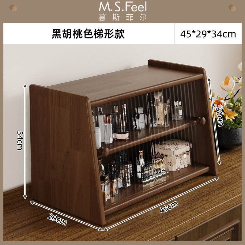 Solid wood desktop cosmetics storage box rack countertop sundries storage cabinet desk figure display finishing cabinet