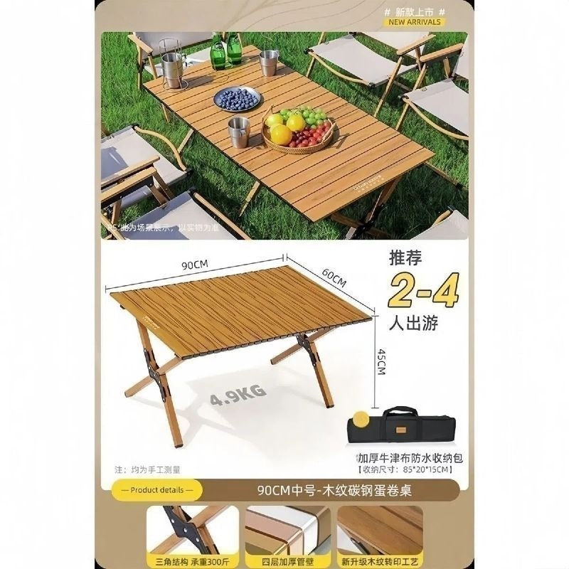 Camping table outdoor multi-functional foldable camping table and chair suit stall table portable plaid camping chair no