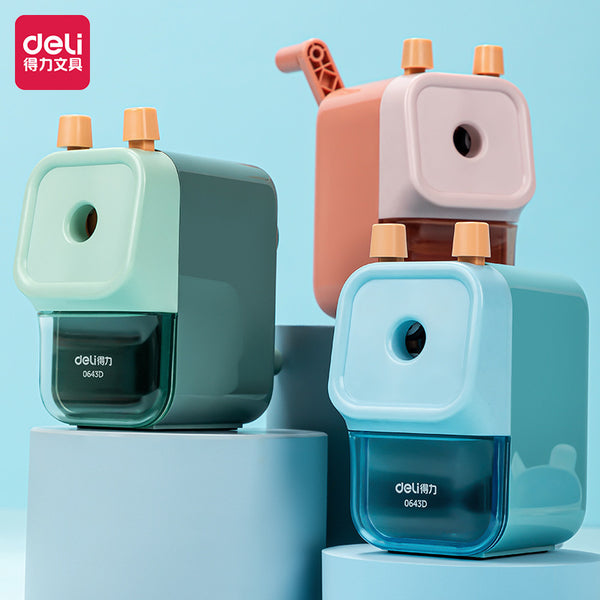 Deli 0643D pencil sharpener, large-diameter pencil sharpener, students and children use hand-crank to cut colored lead, five gears, adjustable thickness