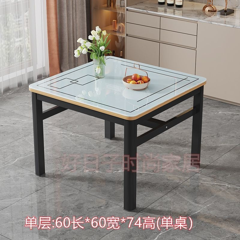 Square dining table tempered glass dining chair combination small apartment home dining table minimalist square table double-layer small table