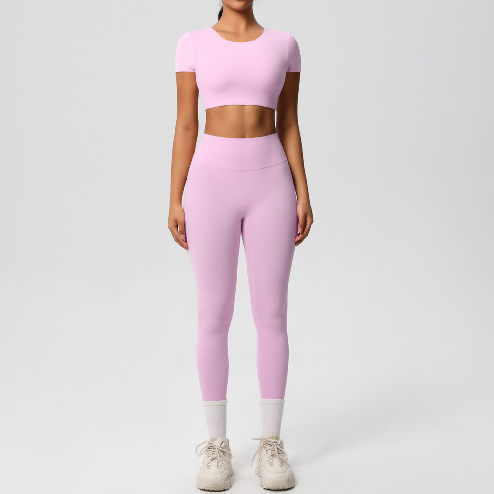 New arrival: european and american style solid color double-sided brushed breathable compression yoga set - 8 piece activewear set for running and fitness