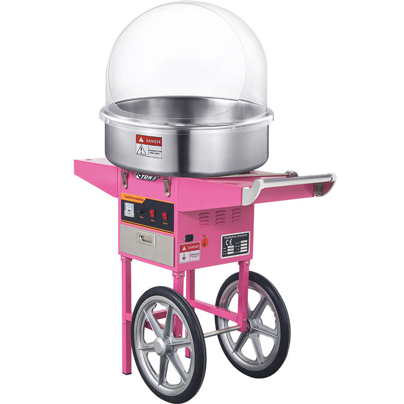 Commercial electric cotton candy machine with trolley - fully automatic electric hot floss cotton candy maker for street vendors and pop-up shops