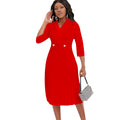 D286 european and american plus size women's clothing  autumn/winter new arrival - blazer collar solid color elegant pleated african-inspired cross-border dress