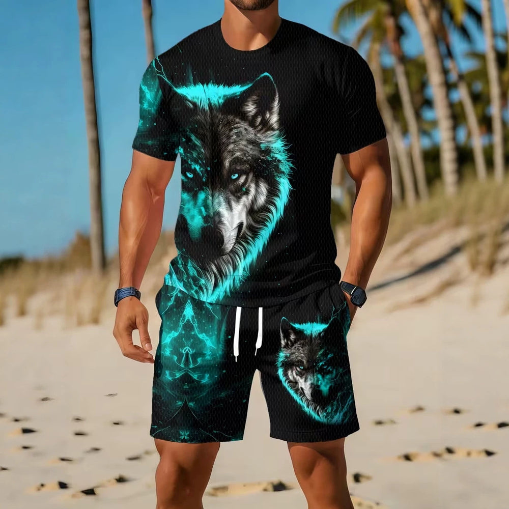 men's short-sleeve and shorts set, casual sportswear set, 3d printed cross-border hot seller, dropshipping available