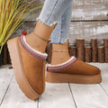 round toe suede rubber snow boots mid-heeled thick solefleece-linedheattech lace fashion cotton slippers for women