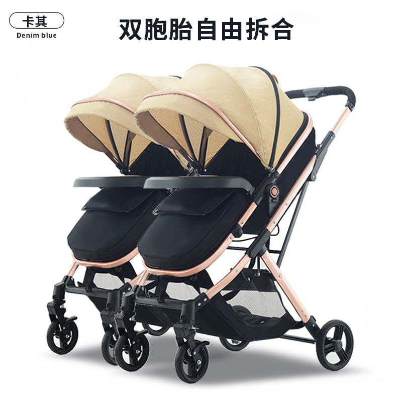Wholesale double stroller: lightweight, high-view, convertible (sitting/reclining), detachable, foldable, twin baby pram