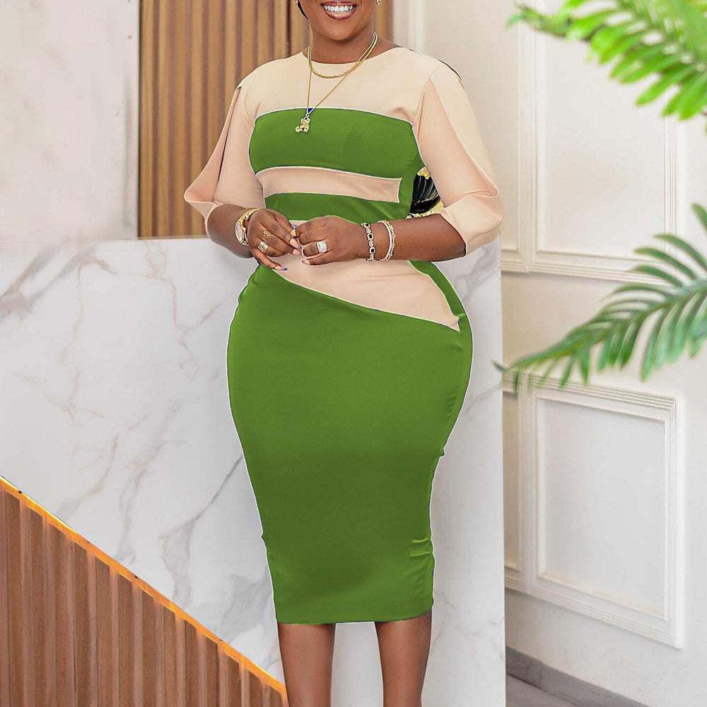 D399 african plus size women's clothing independent website  new fashion color block bodycon dress plus size foreign trade dress