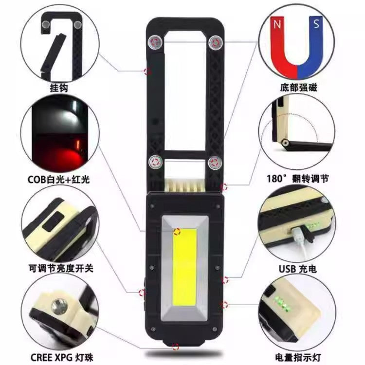Cross-border new COB multi-function work light W599 maintenance light USB charging with magnet power display flashlight