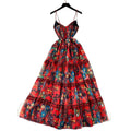 Accessible luxuryretro palace style floral suspender dress women's summer slimming look waist design large swing super fairy long skirt