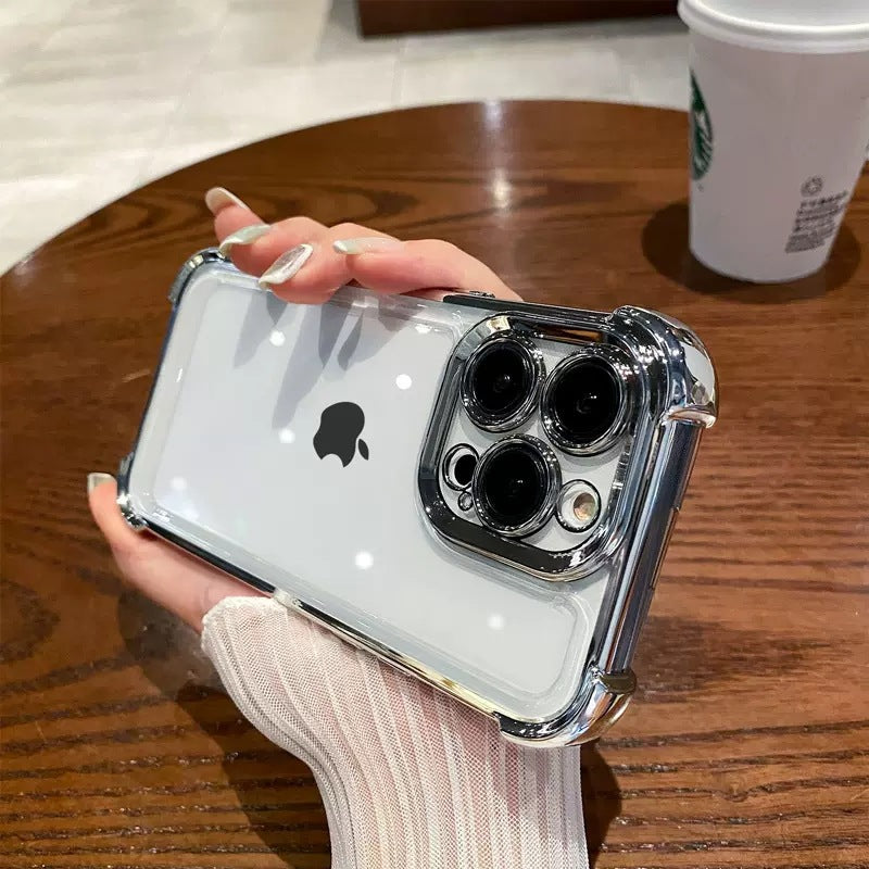 Electroplated four-corner anti-drop airbag case for iphone 15, 16, and 17 - precision cut, full coverage, transparent protective shell