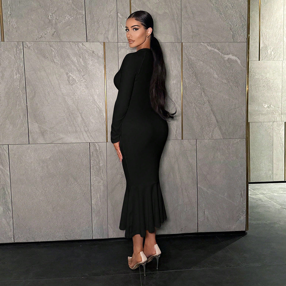 Independent station cross-border fashion women's clothing queen style square neck dress spring and summer new arrivalhigh waist hip-covering design long skirt