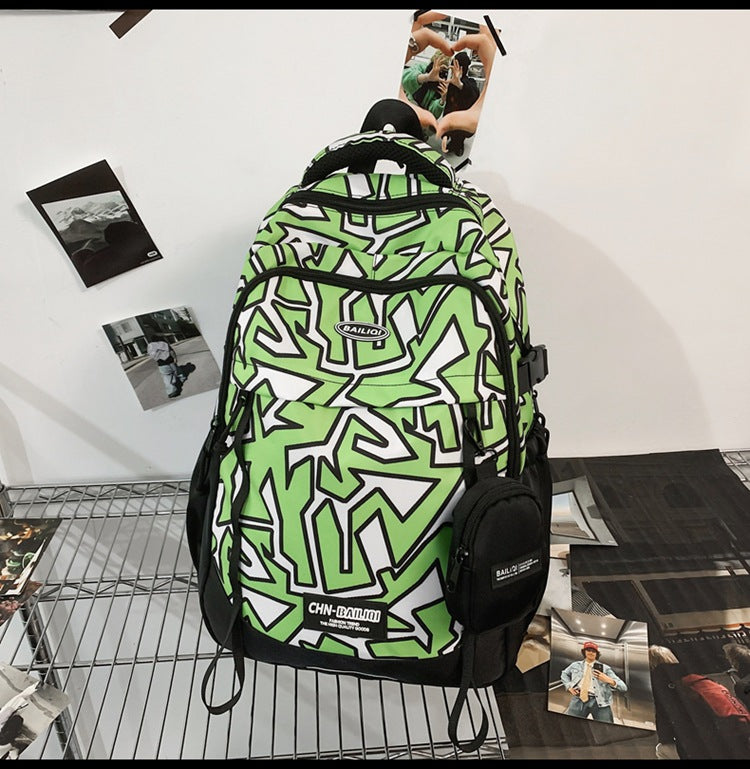 New large capacity backpack - graffiti casual backpack for middle school, high school, and college students - printed colorful school bag