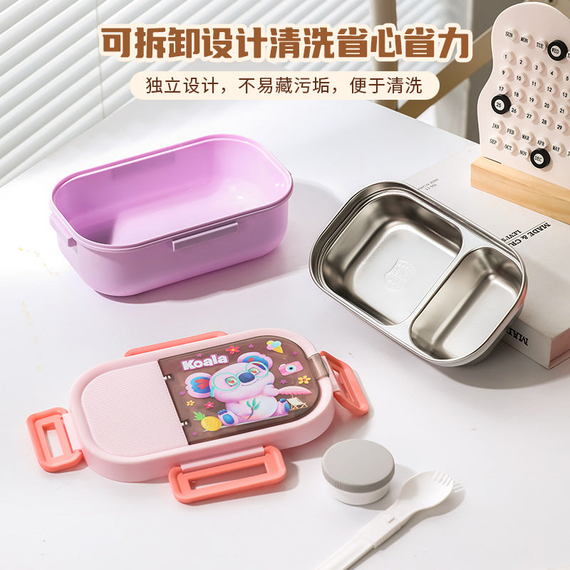 Cartoon grid lunch box, 304 stainless steel bento box, microwaveable, insulated lunch container for students and office workers