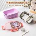 Cartoon grid lunch box, 304 stainless steel bento box, microwaveable, insulated lunch container for students and office workers
