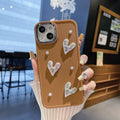 Suitable for apple 16pro metal photo frame pearl heart mobile phone case iphone7p/xr pure color protective cover