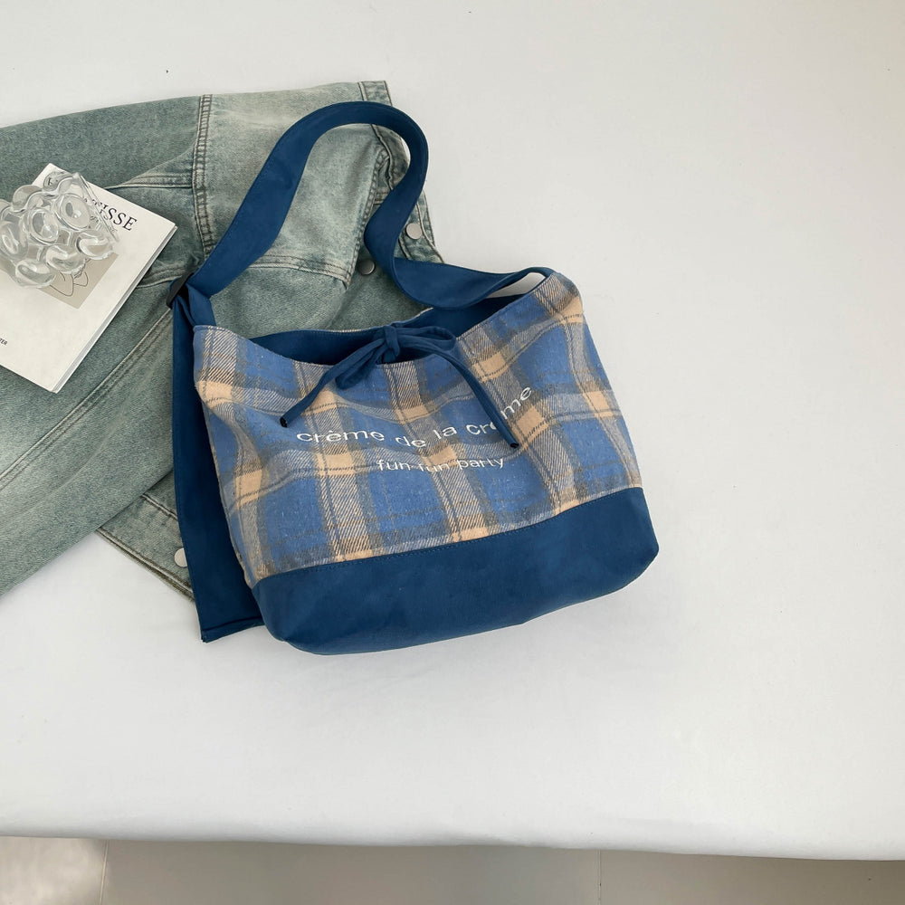 European and american retro plaid bag autumn and winter versatile new double-sided backpack solid color minimalist shoulder bag large capacity tote bag