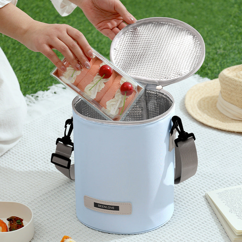 Beilian's new cylindrical bento bag, large-capacity office worker thermal insulation bag, student travel lunch bag, portable lunch box bag