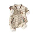 Unisex baby spring/autumn fashionable bear print double-layer romper - stylish outfit, cute crawling suit