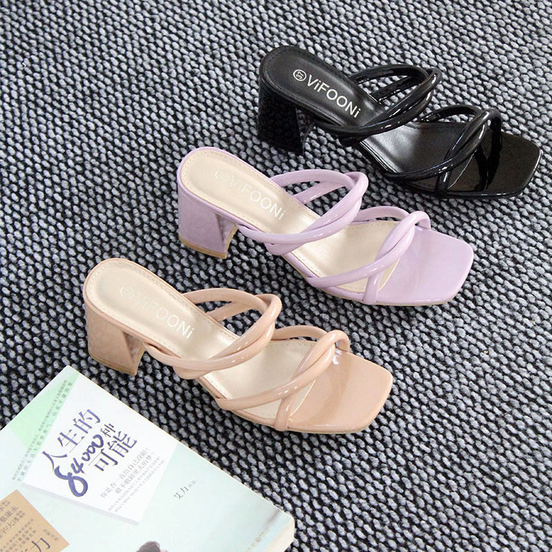 Manufacturer wholesale sandals women's summer fashion mid-heel shoes thick heel non-slip multi-color slippers Ladies slippers