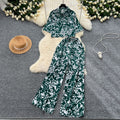 Salt style light mature style suit women's fashioneasiest for matchlooseshortprintingshirt+high waistslimming lookloosecasual pants