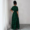 cross-border fashion summer printed v-neck fitted midi dress