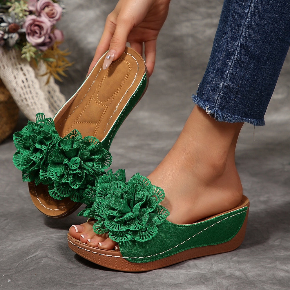 plus sizesummernew arrivalexport wedge thick sole slippers fish mouth one-piece strap flower outwear slippers