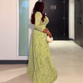 European and american cross-border women's fashion:  autumn/winter new arrival - elegant asymmetrical neck printed slim-fit long dress