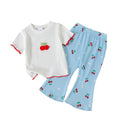 Kids clothing  cross-border new arrivalfashion spring & fallgirlwhite short-sleeved t-shirt + blue pants