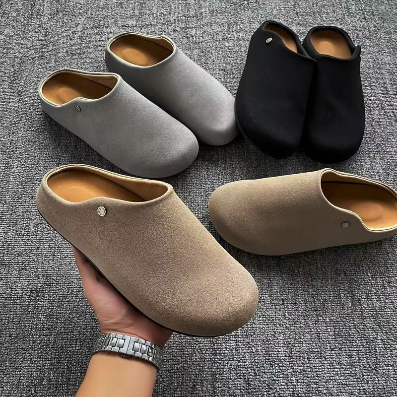 Old money style mule slippers for men autumoutwear office lazy slip-on men's toe-cap birkenstock soft bottom half drag