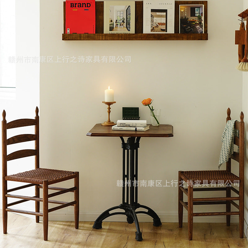 American retro solid wood table cafe table and chairs dessert shop milk tea shop scandinavian medieval iron square table restaurant round table