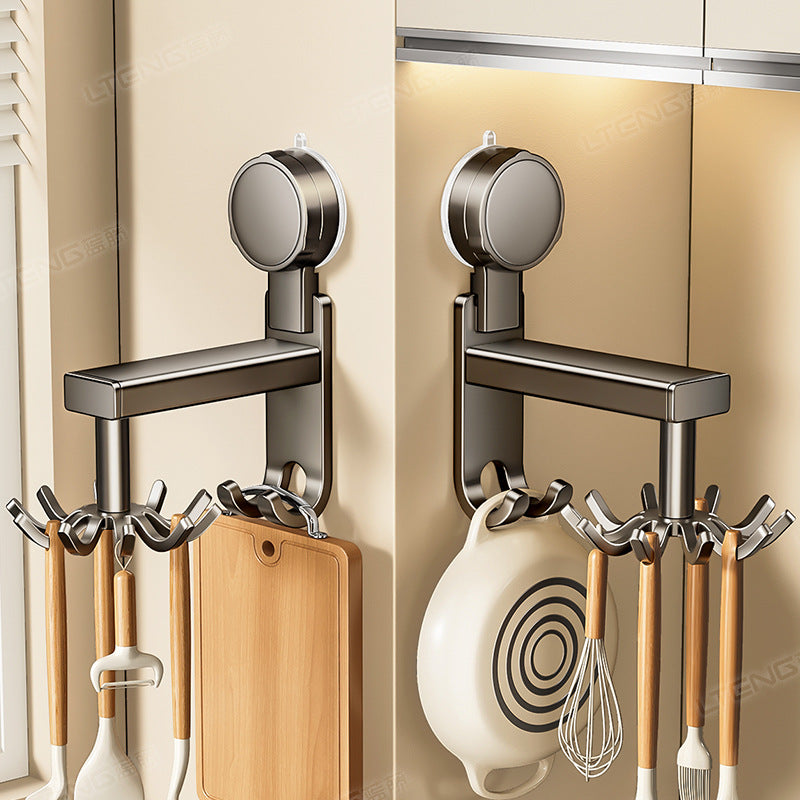 Strong suction cup kitchen rotate hook storage rack nail-free wall-mounted rack spatula spoon kitchen utensil storage artifact