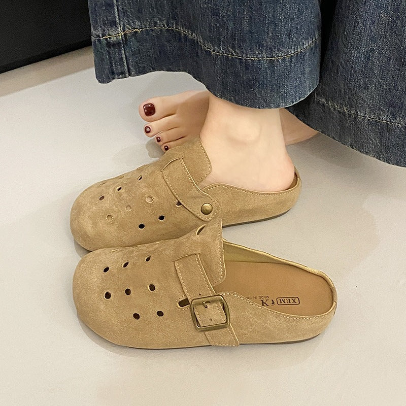 Family wear birkenstock shoes toe-cap half slippers for women outwear inner height new arrivalretro lazy half slippers crocs shoes for women