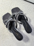 2026 stiletto heel square toe mules - rhinestone high heel sandals for women - silver summer outdoor wear - trendy bow design