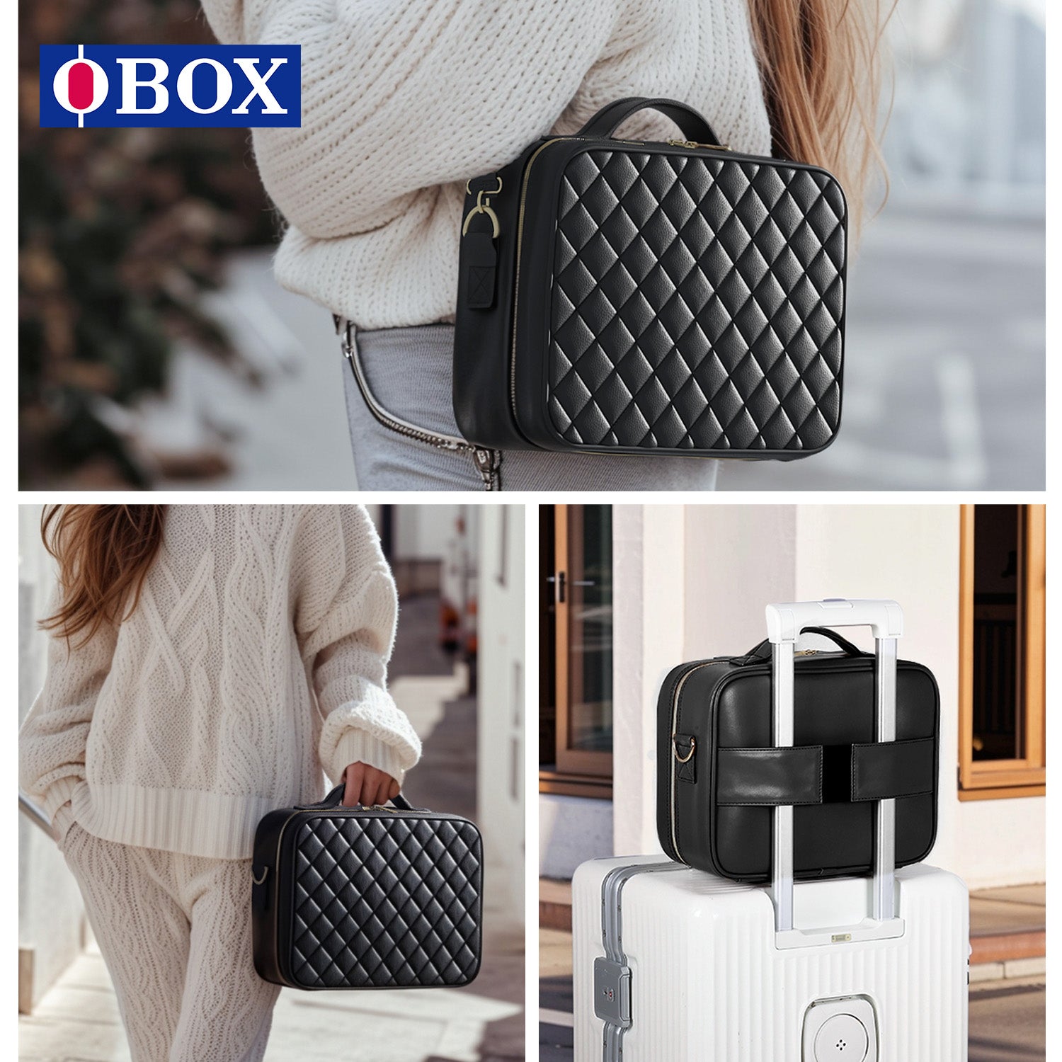 "OBOX" 2025 new cosmetic bag women with mirror with lamp skin care products beauty commuter storage hanging suitcase