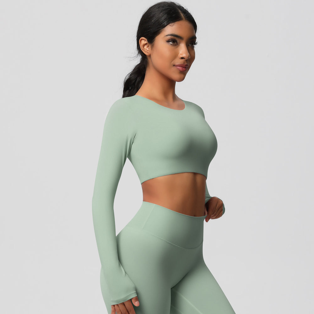 Naked feeling running long sleeves t-shirt women's tight brushed yoga tops quick-drying breathable sports fitness wear processing personalized