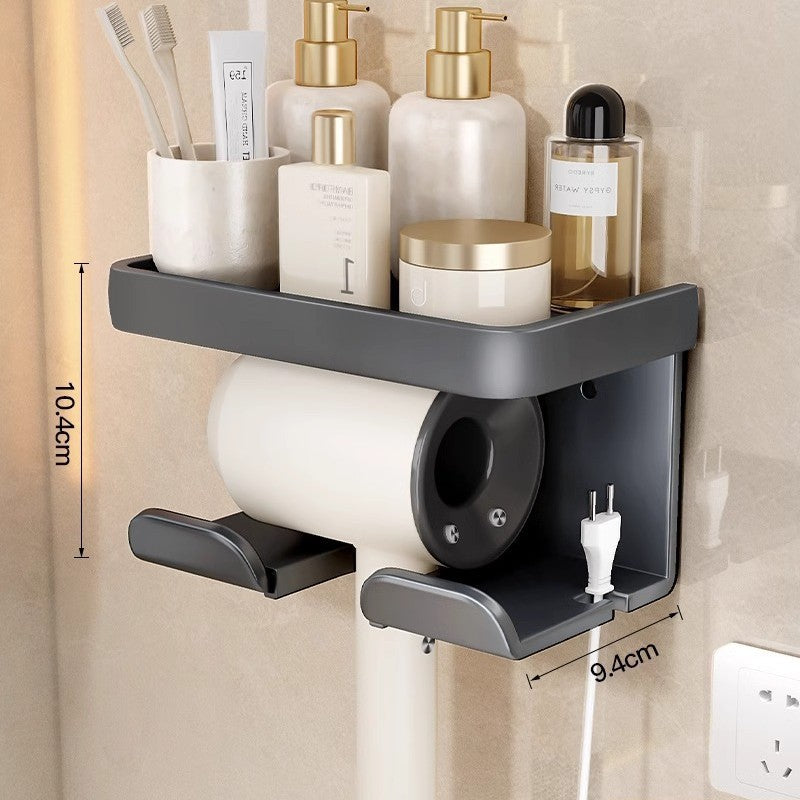 Hair dryer holder - no drilling required, wall-mounted hair dryer rack for bathroom, hair dryer organizer shelf