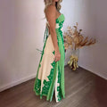 2025 summer new arrival: european and american style halter neck sexy color block fashion vacation beach long printed dress - women's apparel