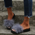 Wholesale processing of turkey feather slippers, women's real fur flip-flops, fur fur sandals, thick-soled sandals, cross-border slippers