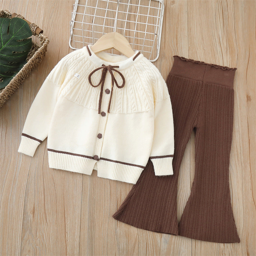 Dropshipping girls' knitted sweater two-piece set -  autumn/winter new collection - baby girl pants set