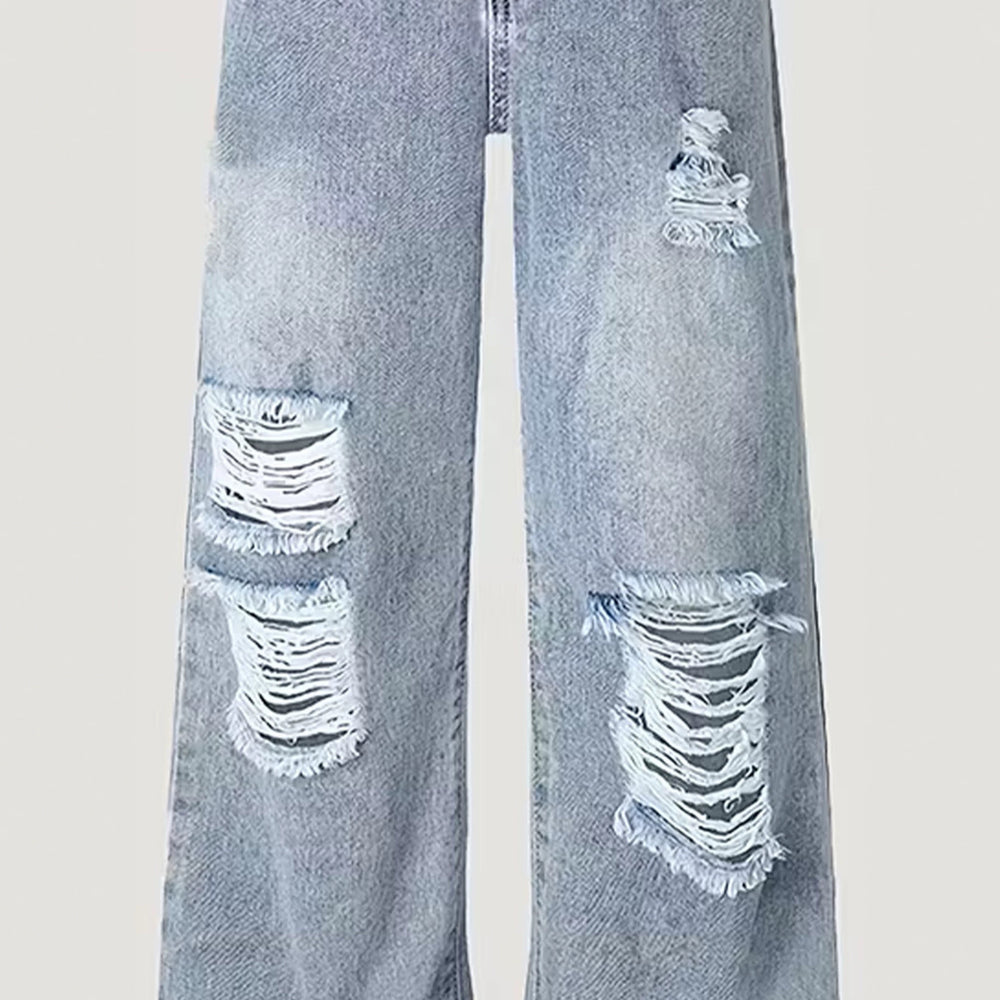 girls' spring/autumn denim pants: new styles for mid-to-large children, loose-fit casual straight-leg trousers, stylish and versatile wide-leg pants for kids