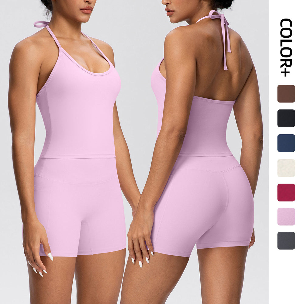 European and american new style strappy back tight sports shorts quick-dry yoga outfit set outdoor casual running fitness apparel