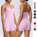 European and american new style strappy back tight sports shorts quick-dry yoga outfit set outdoor casual running fitness apparel