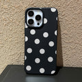 Suitable for iphone 17 pro max black background white polka dot phone case, apple 15 full coverage shockproof hard case, women's style wholesale