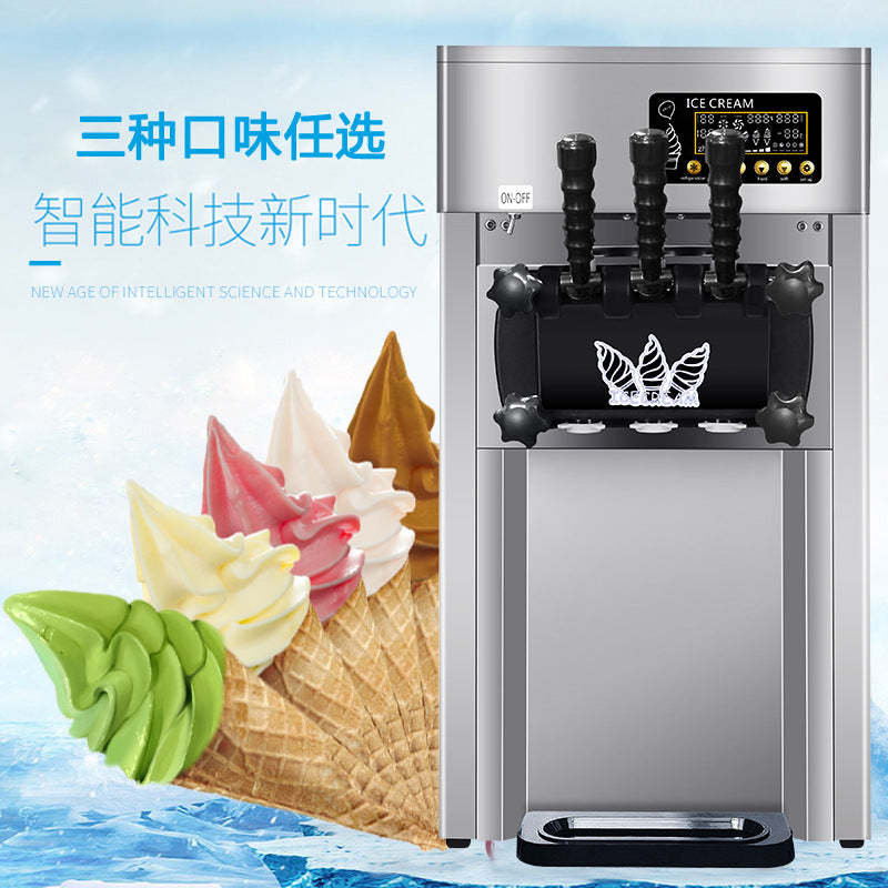 Ice cream machine commercial desktop small three-color soft ice cream machine movable battery ice cream cone machine zhimei manufacturer